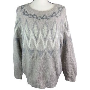 Lauren Conrad Sweater Womens Size XL Soft Fluffy Gray Geometric Knit Top